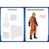 Instruction manual page for a Luke Skywalker display stand, featuring instructions on the left and a character reference photo on the right.