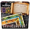 Talisman board game packaging with game pieces, map, and text on a black background