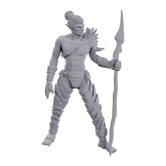 Gray warrior figurine with armor and spear on a white background