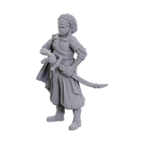 Gray figurine of a character with a weapon on a white background