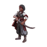 Action figure of a character holding a weapon on a white background