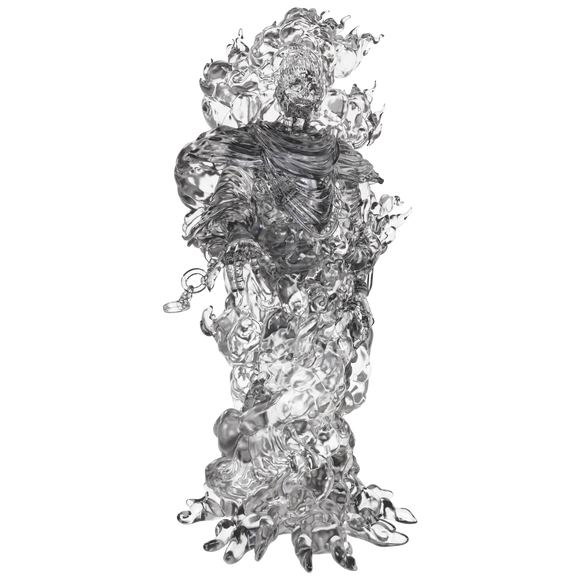 Clear plastic miniature on a white background