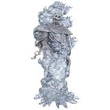 Statue of a skeletal figure with icy elements on a white background