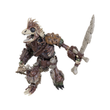 Miniature of a lizard creature with armor and a sword on a white background