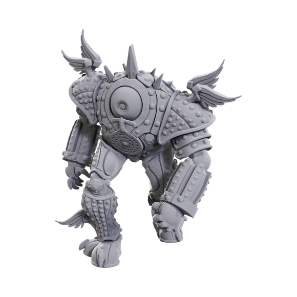 Gray fantasy creature figurine with detailed armor on a white background