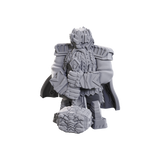 Gray warrior figurine with armor and weapon on a white background
