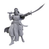 Gray warrior figurine holding a sword on a white background