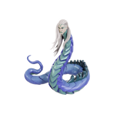 Figurine of a snake-like creature with a humanoid head on a white background