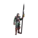 Figure in medieval armor holding a spear on a white background