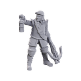 Gray action figure with a weapon on a white background