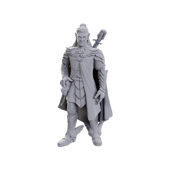 Gray figurine of a warrior with armor and a weapon on a white background