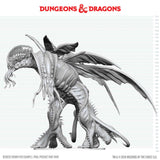Gray dragon sculpture with 'Dungeons & Dragons' logo on a white background