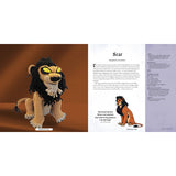 Crocheted Lion King Simba pattern book page showing a finished crocheted Simba on the left, with text and character illustration on the right.