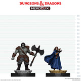 Two figurines from Dungeons & Dragons Heroclix on a white background with scale measurement.