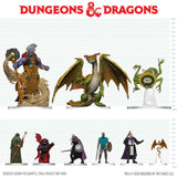 Dungeons & Dragons figurines on a white background with measurement scale