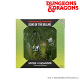 Dungeons & Dragons Icons of the Realms Spore of Moander pre-painted miniature in its original window box packaging, featuring a green creature visible through a clear plastic window.