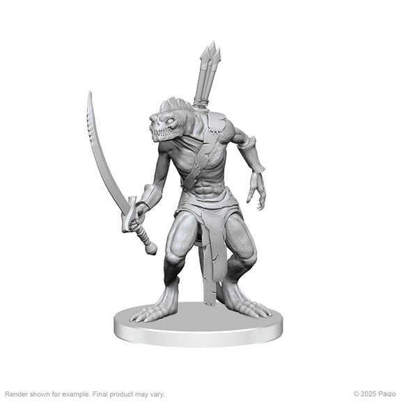 Unpainted miniature figure of a warrior with a sword on a white background