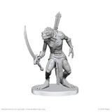 Unpainted miniature figure of a warrior with a sword on a white background