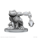 Unpainted fantasy figurine of a creature with armor and weapon on a white background