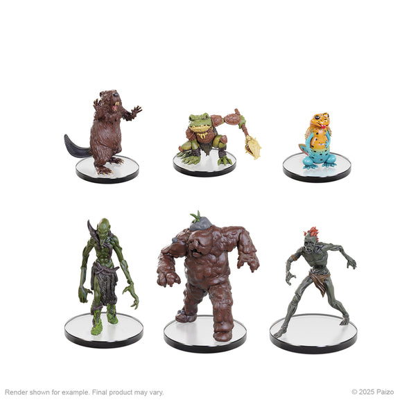 Set of six fantasy figurines on white background
