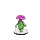 Green creature with a pink spiky helmet on a white background