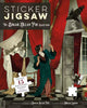 Sticker Jigsaw book cover with illustration of a woman and man in a room, inspired by Edgar Allan Poe.