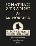 Cover of 'Jonathan Strange & Mr Norrell' board game with black background and white text.
