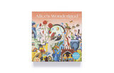 Jigsaw puzzle box featuring illustrations from 'Alice's Wonderland' on a white background