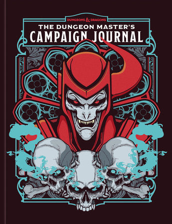 Dungeon Master's Campaign Journal cover with red hooded figure and skulls on a dark background