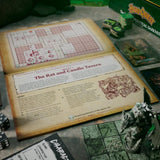 Board game setup with 'The Rat and Candle Tavern' scenario from HeroQuest on a table.