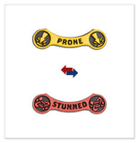 Two gaming stickers labeled 'Prone' and 'Stunned' on a white background.