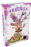 Board game box titled 'Arborea' with colorful tree design and characters on a white background