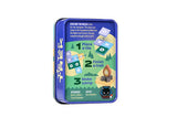 Card game packaging with instructions and graphics on a white background