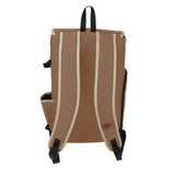 Brown backpack with black straps on a white background