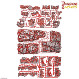 Red and gray game terrain pieces with 'Dungeons & Lasers' branding on a white background.