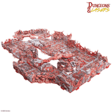 Red and gray game board with intricate designs on a white background, featuring the 'Dungeons & Lasers' logo.