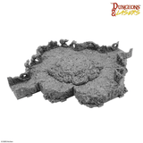 Decorative stone with intricate carvings on a white background, featuring the 'Dungeons & Lasers' logo.