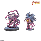 Two fantasy monster figurines with a 'Dungeons & Lasers' logo on a white background.