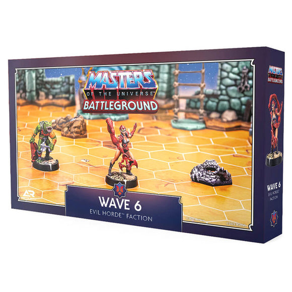 Masters of the Universe Battleground toy set packaging with figures and game board.