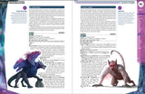 Open book showing pages from a fantasy roleplaying game with creature illustrations and text.