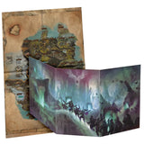 Fantasy-themed map with characters and a castle on a white background