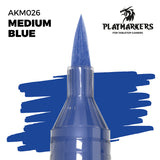 Blue marker with a brush tip on a white background, featuring Playmarkers branding.