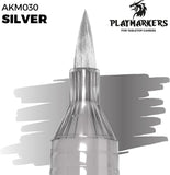 Silver playmarker with Playmarkers branding on a white background