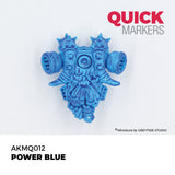 Blue decorative object with 'Quick Markers' branding on a white background