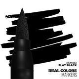 Black marker with black brush strokes and 'Real Colors Markers' branding on a white background