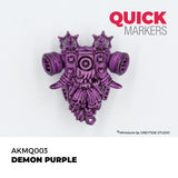 Purple miniature figure with gas mask design on a white background, branded 'Quick Markers'.
