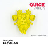 Yellow gas mask miniature with 'Quick Markers' branding on a white background