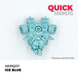 Turquoise mask-like object with 'Quick Markers' branding on a white background