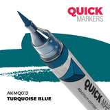 Turquoise blue marker with 'Quick Markers' branding on a white background