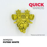 Yellow gas mask miniature with 'Quick Markers' branding on a white background